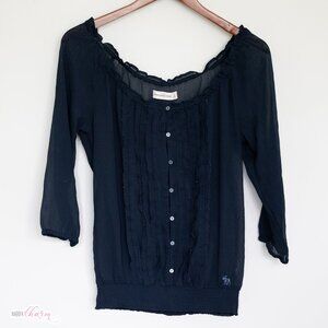 Women's Navy Blue Button Down Blouse